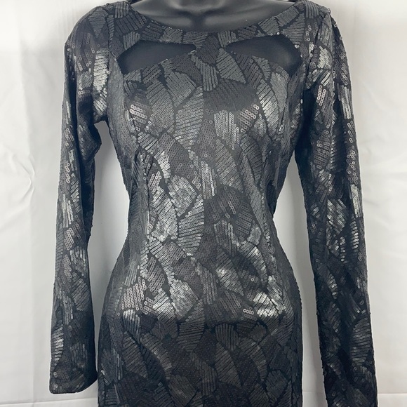 LE CHÂTEAU WOMAN MIDI LONG SLEEVE SEQUIN BLACK DRESS - Picture 3 of 15